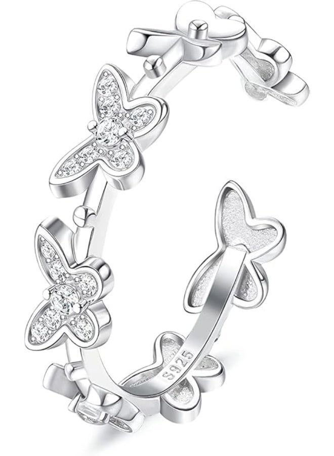 ChicAbode 925 Sterling Silver Ring for Women Girls Silver Butterfly Ring Cubic Zirconia Butterfly Open Thumb Rings Adjustable Ring Women Girls, Silver, Cubic Zirconia - Image 1